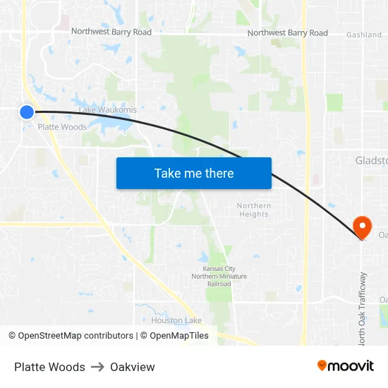 Platte Woods to Oakview map