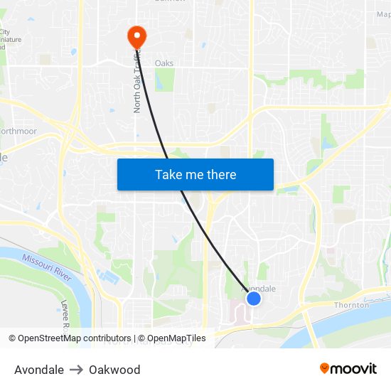 Avondale to Oakwood map