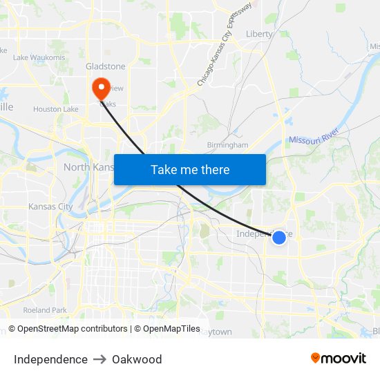 Independence to Oakwood map