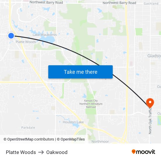 Platte Woods to Oakwood map