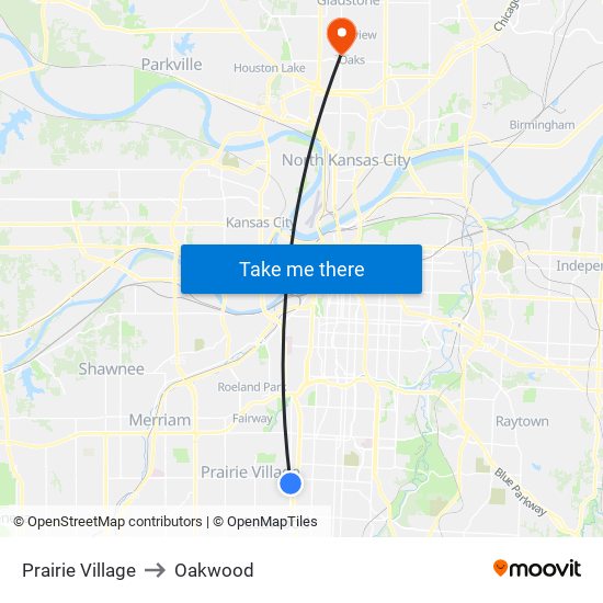 Prairie Village to Oakwood map