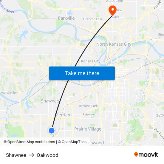Shawnee to Oakwood map