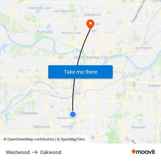 Westwood to Oakwood map