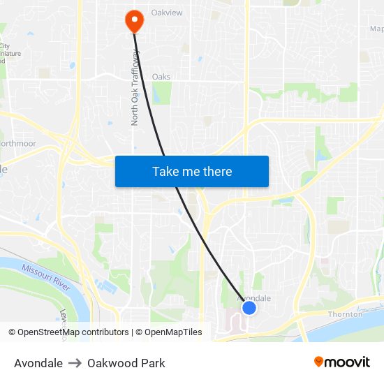 Avondale to Oakwood Park map