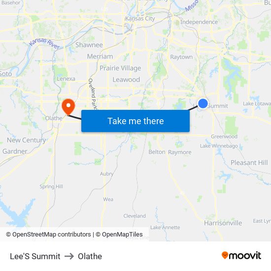 Lee'S Summit to Olathe map