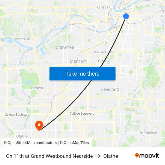 On 11th at Grand Westbound Nearside to Olathe map