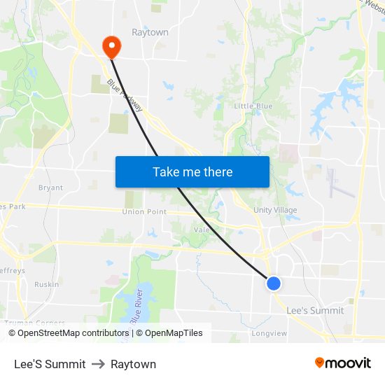 Lee'S Summit to Raytown map