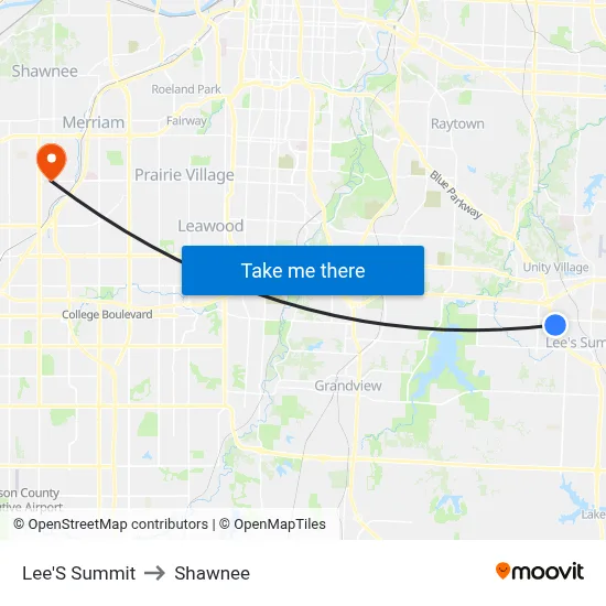 Lee'S Summit to Shawnee map