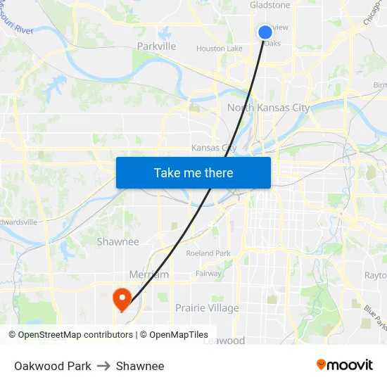 Oakwood Park to Shawnee map