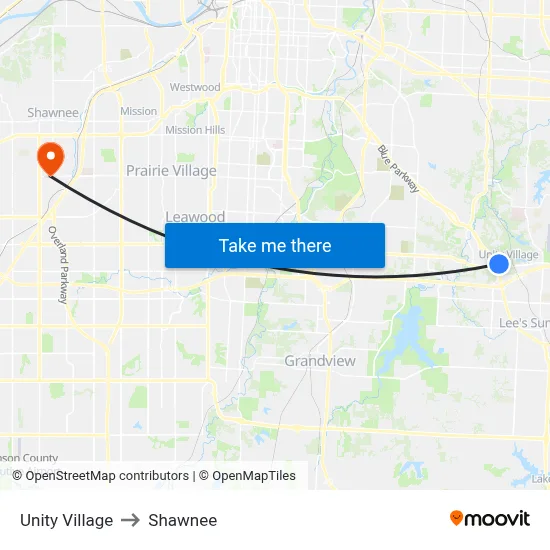 Unity Village to Shawnee map