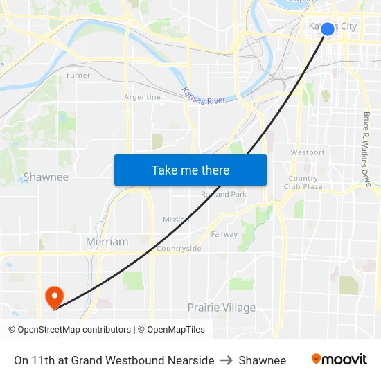 On 11th at Grand Westbound Nearside to Shawnee map