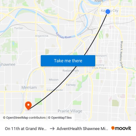 On 11th at Grand Westbound Nearside to AdventHealth Shawnee Mission Medical Center map