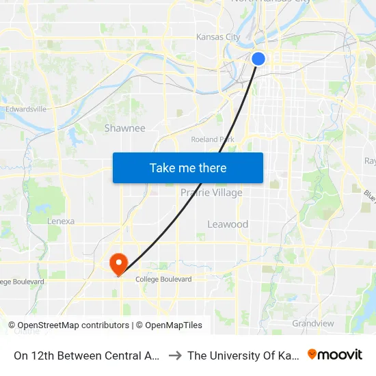 On 12th Between Central And Wyandotte Eastbound to The University Of Kansas Cancer Center map