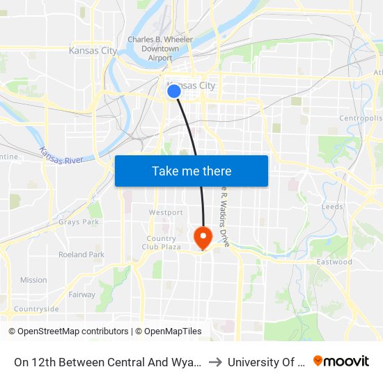On 12th Between Central And Wyandotte Eastbound to University Of Missouri map