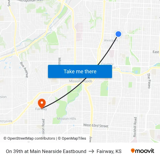 On 39th at Main Nearside Eastbound to Fairway, KS map