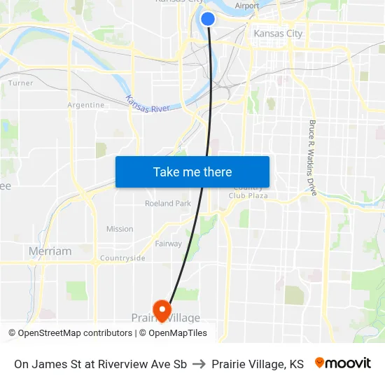 On James St at Riverview Ave Sb to Prairie Village, KS map