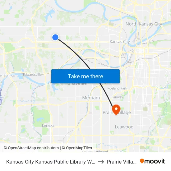 Kansas City Kansas Public Library West Wyandotte to Prairie Village, KS map