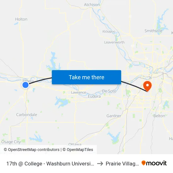 17th @ College - Washburn University Stop # 2 to Prairie Village, KS map