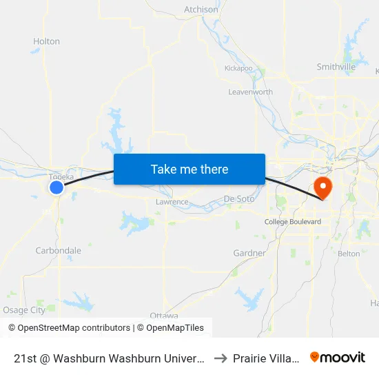 21st @ Washburn  Washburn University Stop # 1 to Prairie Village, KS map