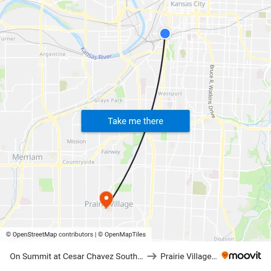On Summit at Cesar Chavez Southbound to Prairie Village, KS map