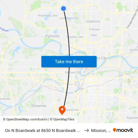 On N Boardwalk at 8650 N Boardwalk Ave Wb to Mission, KS map