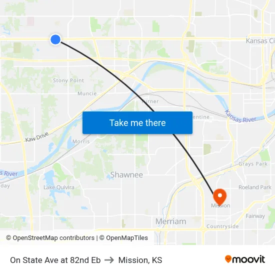 On State Ave at 82nd Eb to Mission, KS map