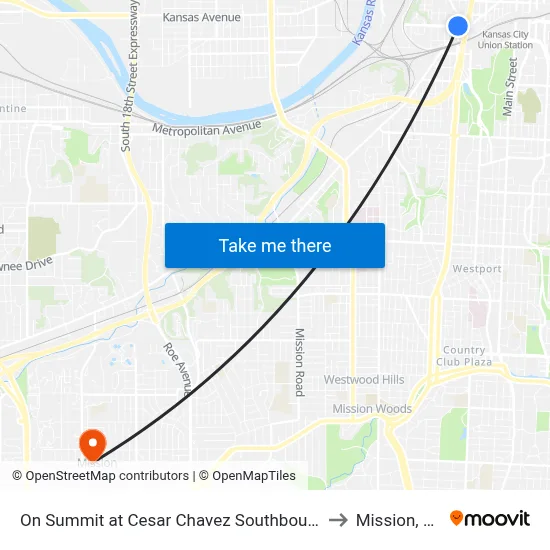 On Summit at Cesar Chavez Southbound to Mission, KS map