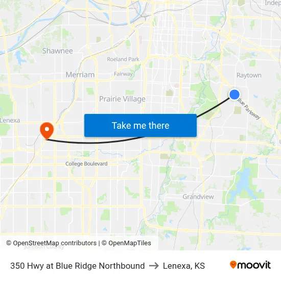 350 Hwy at Blue Ridge Northbound to Lenexa, KS map