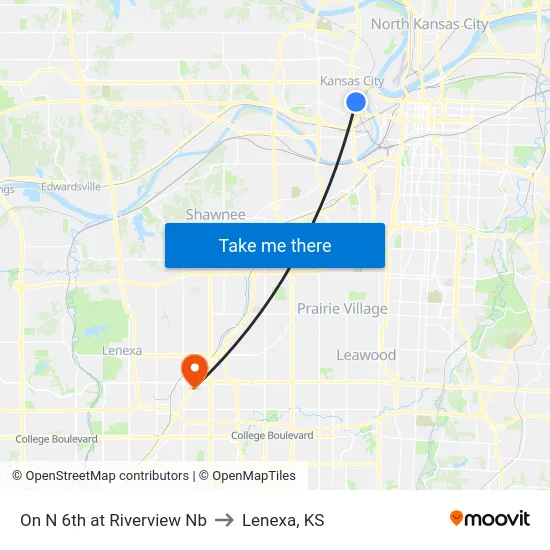 On N 6th at Riverview Nb to Lenexa, KS map