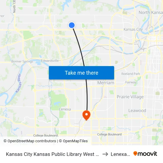 Kansas City Kansas Public Library West Wyandotte to Lenexa, KS map