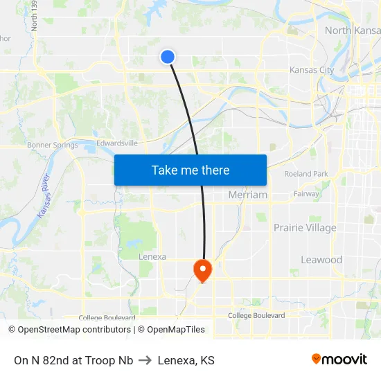 On N 82nd at Troop Nb to Lenexa, KS map