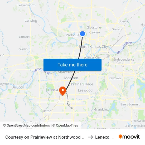 Courtesy on Prairieview at Northwood Nb to Lenexa, KS map