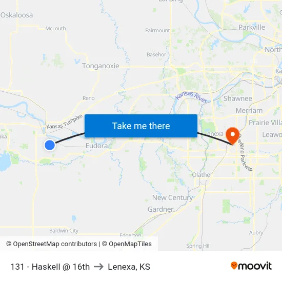 131 - Haskell @ 16th to Lenexa, KS map