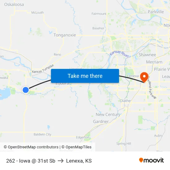 262 - Iowa @ 31st Sb to Lenexa, KS map