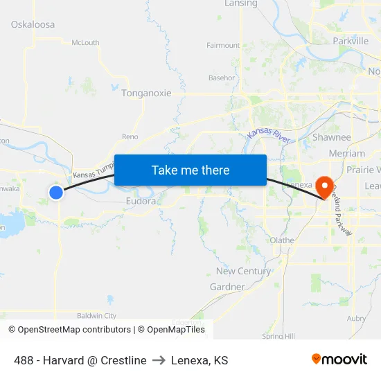 488 - Harvard @ Crestline to Lenexa, KS map