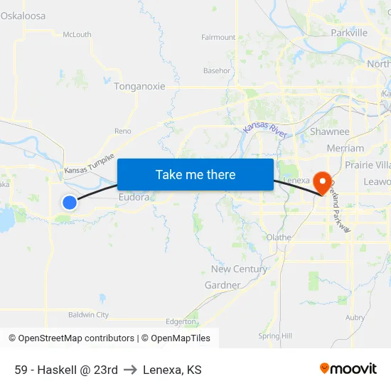 59 - Haskell @ 23rd to Lenexa, KS map