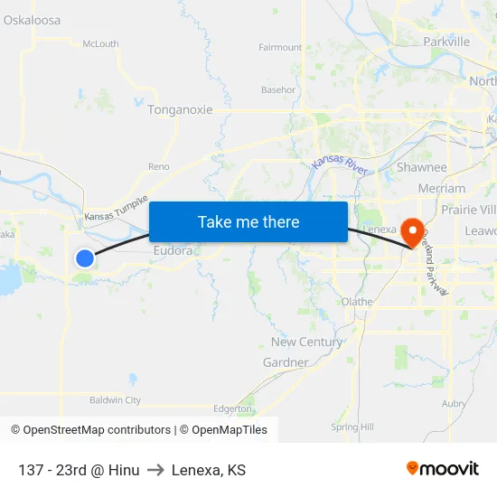 137 - 23rd @ Hinu to Lenexa, KS map