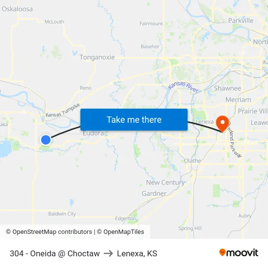 304 - Oneida @ Choctaw to Lenexa, KS map