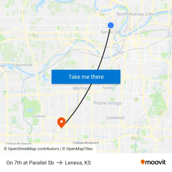 On 7th at Parallel Sb to Lenexa, KS map