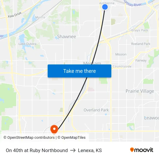 On 40th at Ruby Northbound to Lenexa, KS map