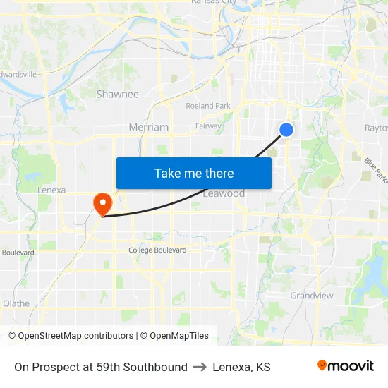 On Prospect at 59th Southbound to Lenexa, KS map