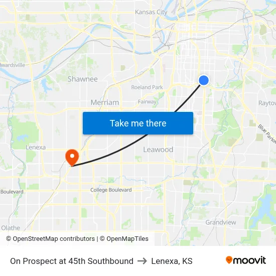 On Prospect at 45th Southbound to Lenexa, KS map