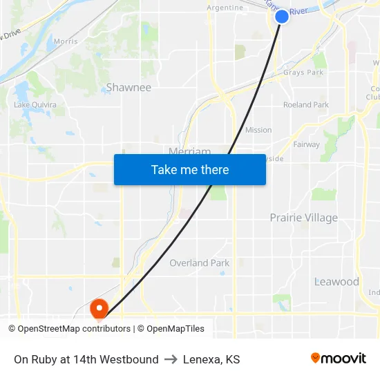 On Ruby at 14th Westbound to Lenexa, KS map