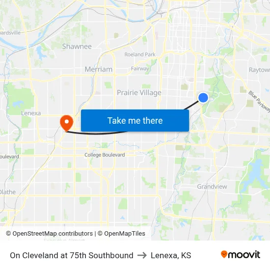 On Cleveland at 75th Southbound to Lenexa, KS map