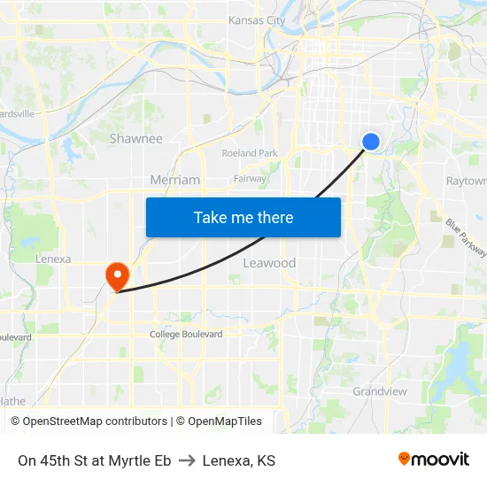 On 45th St at Myrtle Eb to Lenexa, KS map