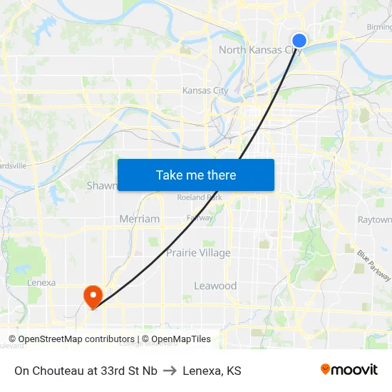 On Chouteau at 33rd St Nb to Lenexa, KS map