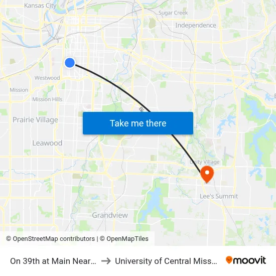 On 39th at Main Nearside Eastbound to University of Central Missouri Summit Center map