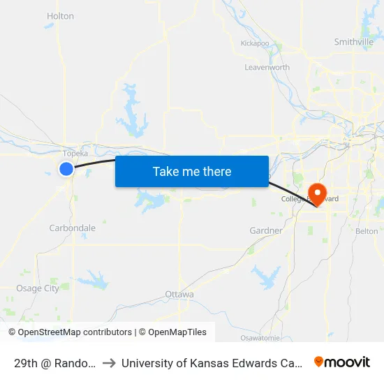 29th @ Randolph to University of Kansas Edwards Campus map
