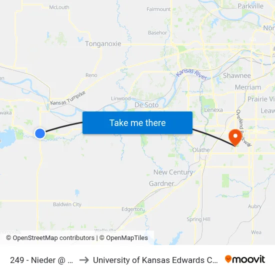 249 - Nieder @ 31st to University of Kansas Edwards Campus map