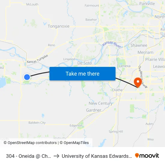 304 - Oneida @ Choctaw to University of Kansas Edwards Campus map